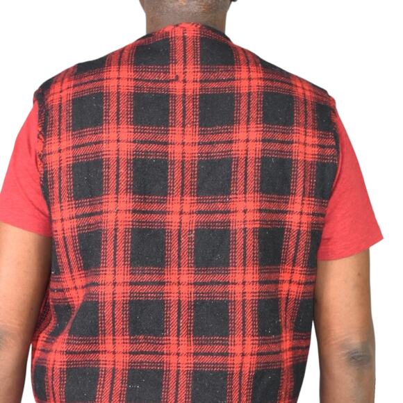 Vintage Flannel Vest Red Buffalo Plaid Sherpa Zip Front Fleece Wool Retro Large - Picture 2 of 12